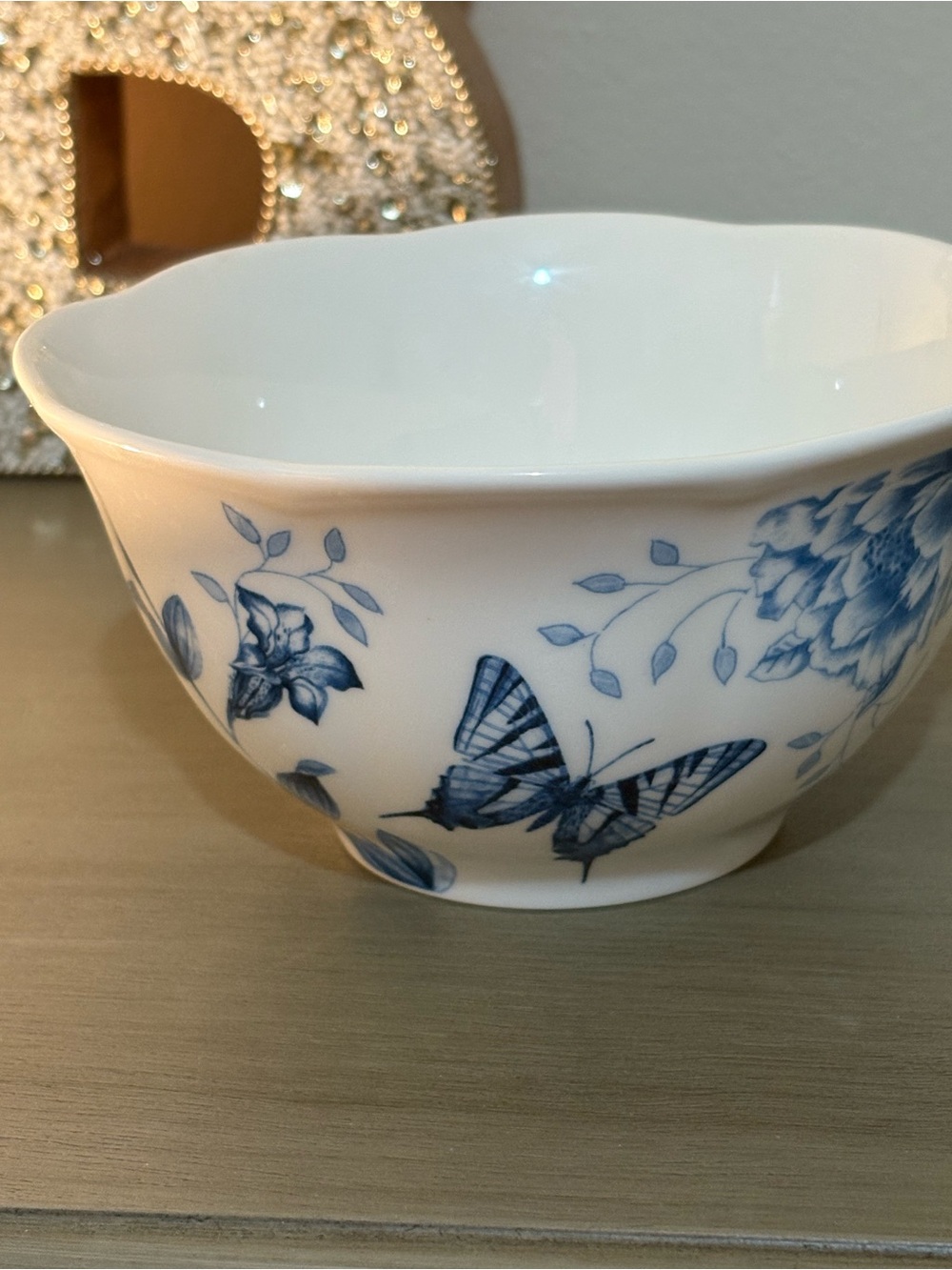 Lenox Butterfly Meadow Toile Blue Floral Porcelain Bowl